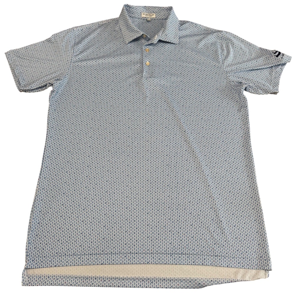 Peter Millar Summer Comfort Men's XL Poloโ Shirt Blue White Geometric Cocktail